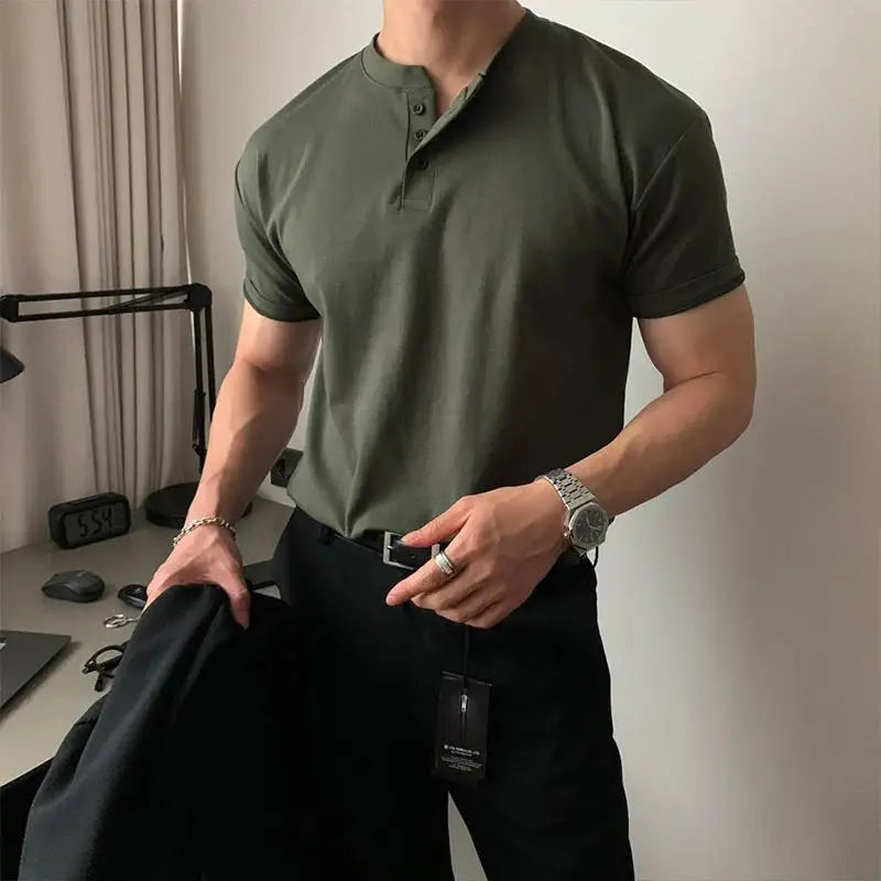 Camiseta Masculina Henley Premium – Algodão & Linho - BOLDMAN