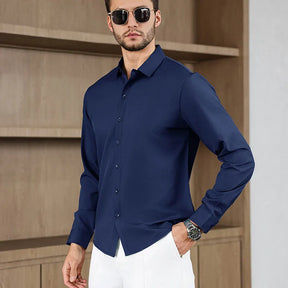 Camisa Social Masculina Azul Marinho em Algodão Egípcio Premium | BOLDMAN