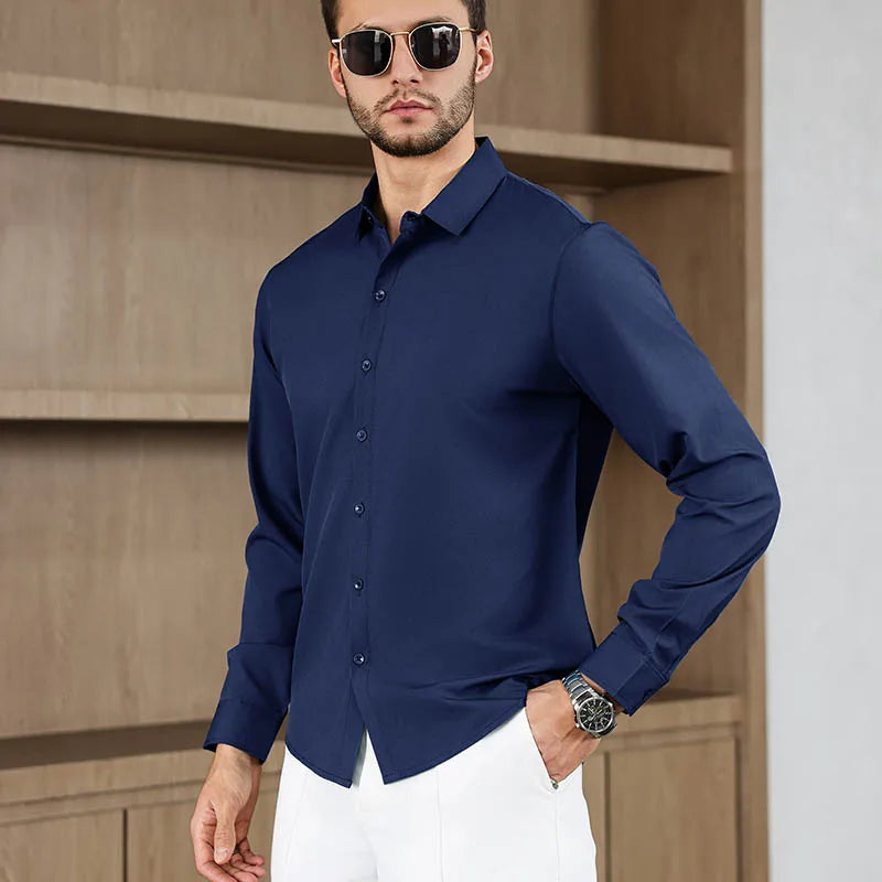 Camisa Social Masculina Azul Marinho em Algodão Egípcio Premium | BOLDMAN