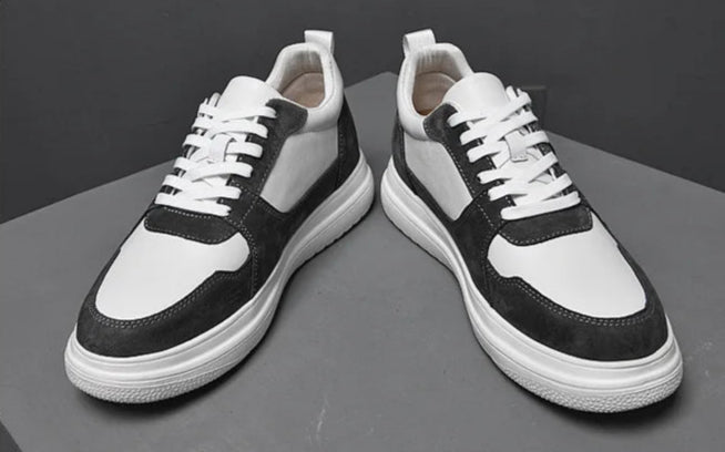 Sneaker Masculino Elevação em Couro Legítimo Cinza Fashion | Aumento Discreto | Bold Man™
