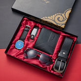 Kit Presente Masculino - 6pcs: 1 Relógio + 1 Cinto + 1 Carteira + 1 Óculos + 1 Chaveiro + 1 Caneta