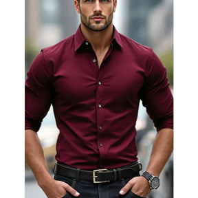 Camisa Masculina 2025 Slim Fit Elegante Cor Sólida – BOLDMAN