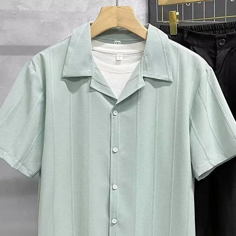 Camisa Masculina Verão Slim Cor Sólida Moderna – BOLDMAN