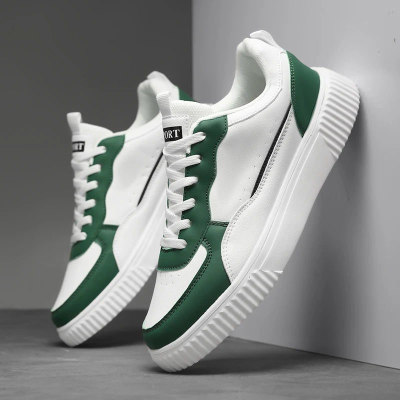 Sneaker Minimal Premium Branco & Verde | Couro Macio e Sola Raso | BOLDMAN