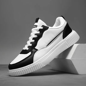 Sneaker Minimal Premium Branco & Preto | Couro Macio e Sola Raso | BOLDMAN