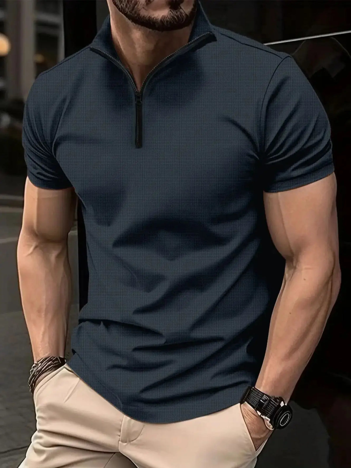Camiseta Polo Masculina Slim Fit com Zíper e Gola Henley – BOLDMAN