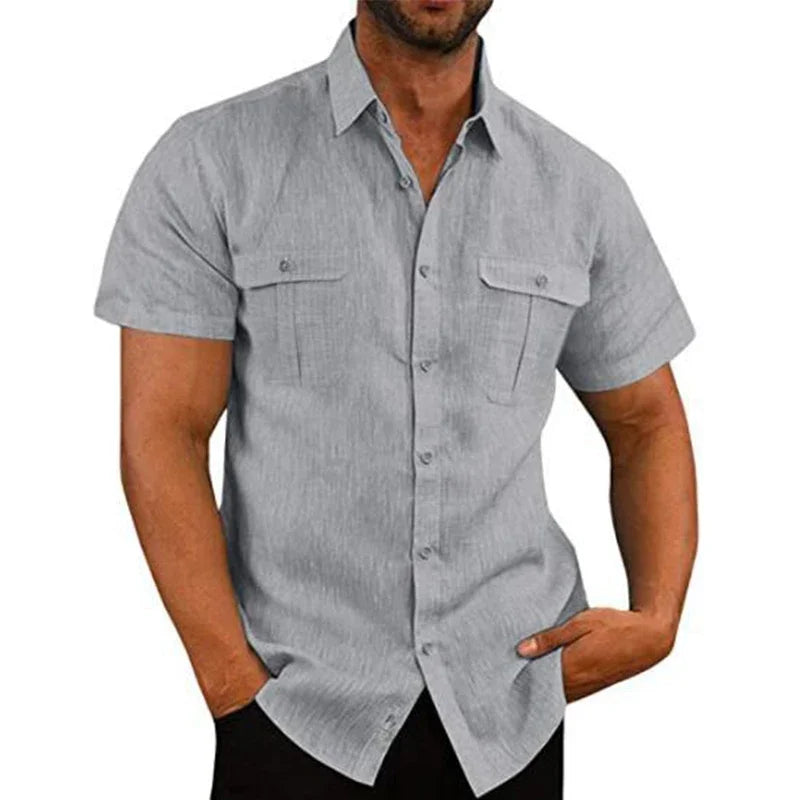 Camisa Manga Curta Algodão & Linho | Tamanhos M-5XL | BOLDMAN