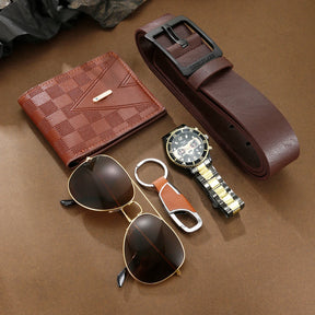 Kit Presente Masculino - 5pcs: 1 Relógio Quartzo (Estilo Mecânico) + Acessórios - BOLDMAN