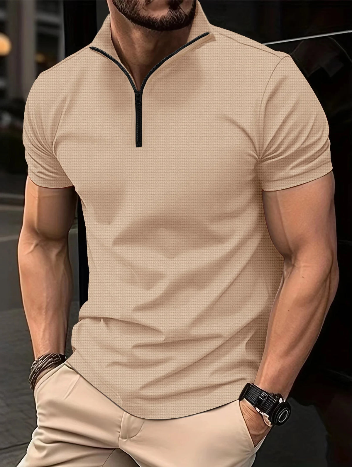 Camiseta Polo Masculina Slim Fit com Zíper e Gola Henley – BOLDMAN