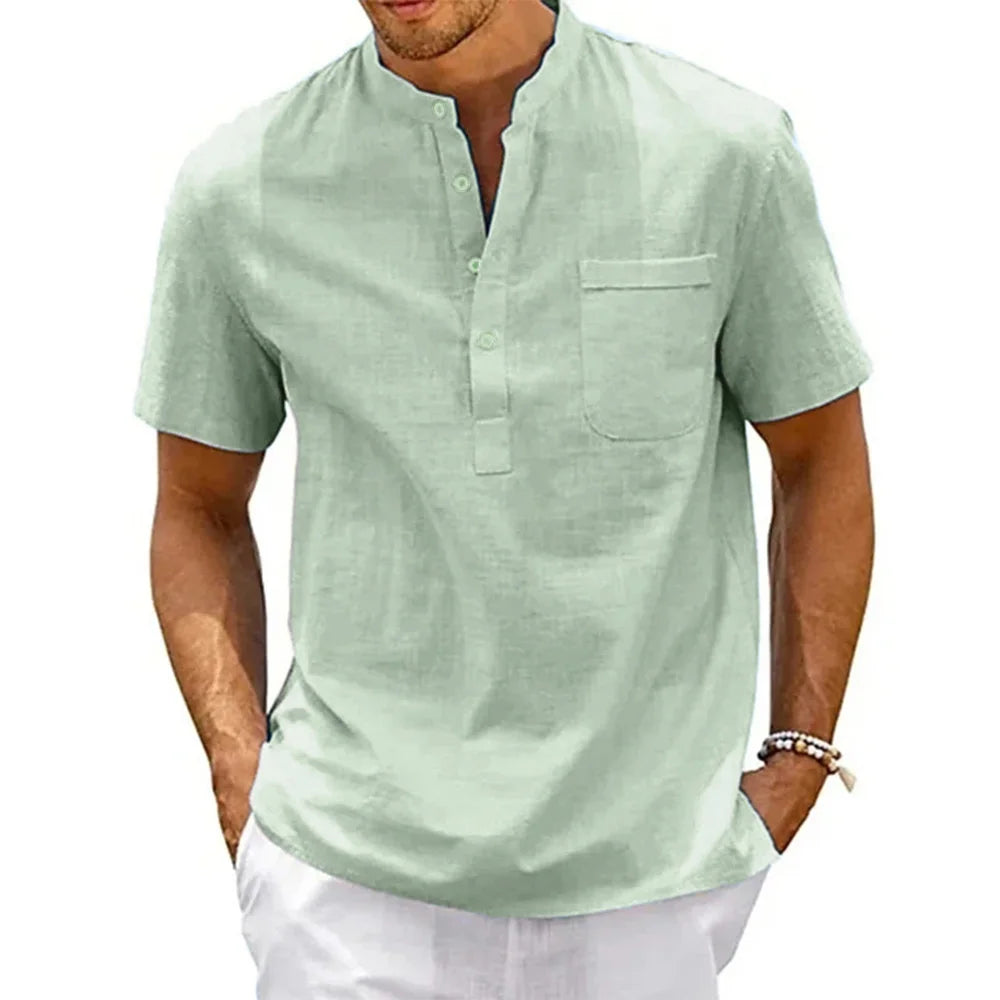 Camisa Masculina Henley de Algodão e Linho – Casual e Vintage - BOLDMAN