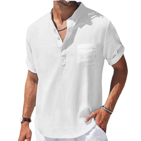 Camisa Masculina Linho | Gola Alta & Manga Curta | BOLDMAN