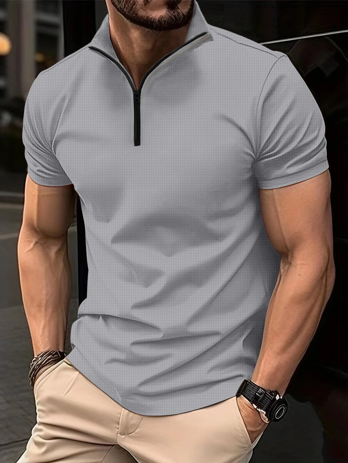 Camiseta Polo Masculina Slim Fit com Zíper e Gola Henley – BOLDMAN