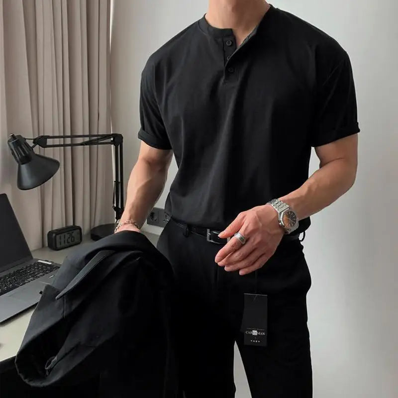 Camiseta Masculina Henley Premium – Algodão & Linho - BOLDMAN