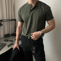 Camiseta Masculina Henley Premium – Algodão & Linho - BOLDMAN