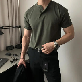 Camiseta Masculina Henley Premium – Algodão & Linho - BOLDMAN
