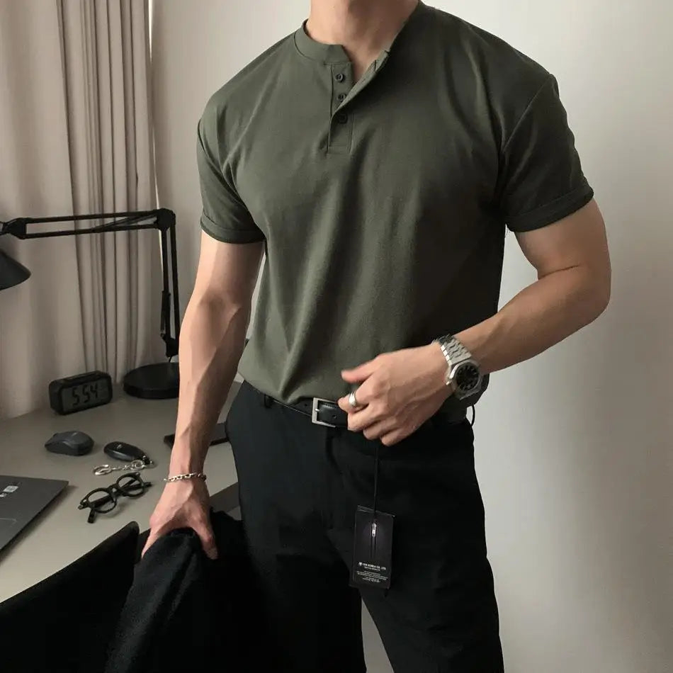 Camiseta Masculina Henley Premium – Algodão & Linho - BOLDMAN