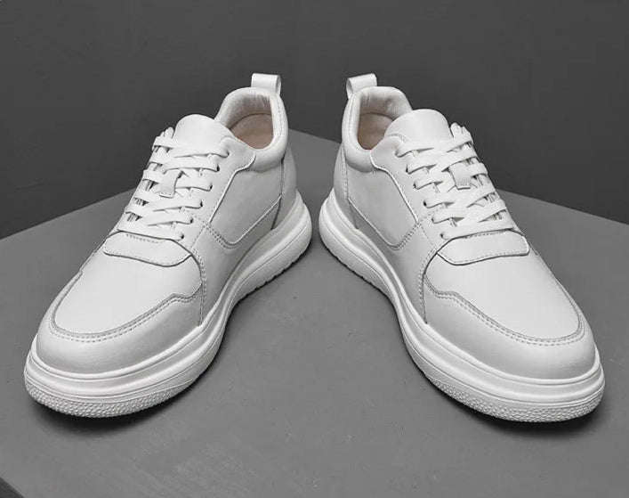 Sneaker  Masculino Elevação em Couro Legítimo Branco Fashion | Aumento Discreto |  Bold Man™
