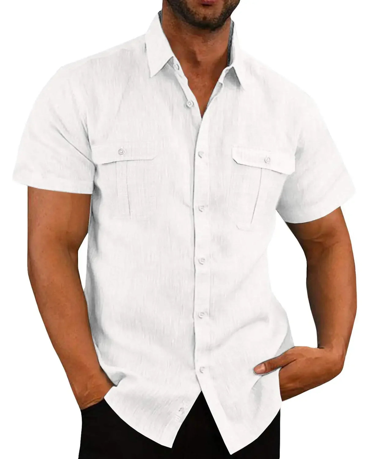 Camisa Manga Curta Algodão & Linho | Tamanhos M-5XL | BOLDMAN