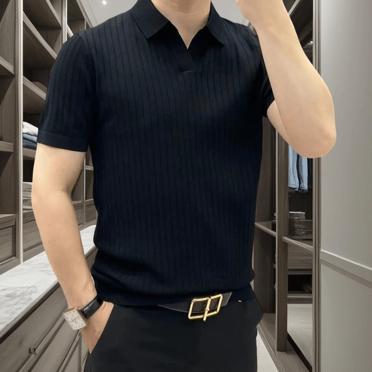 Camiseta Polo Masculina Slim Fit  – Listras Verticais - BOLDMAN