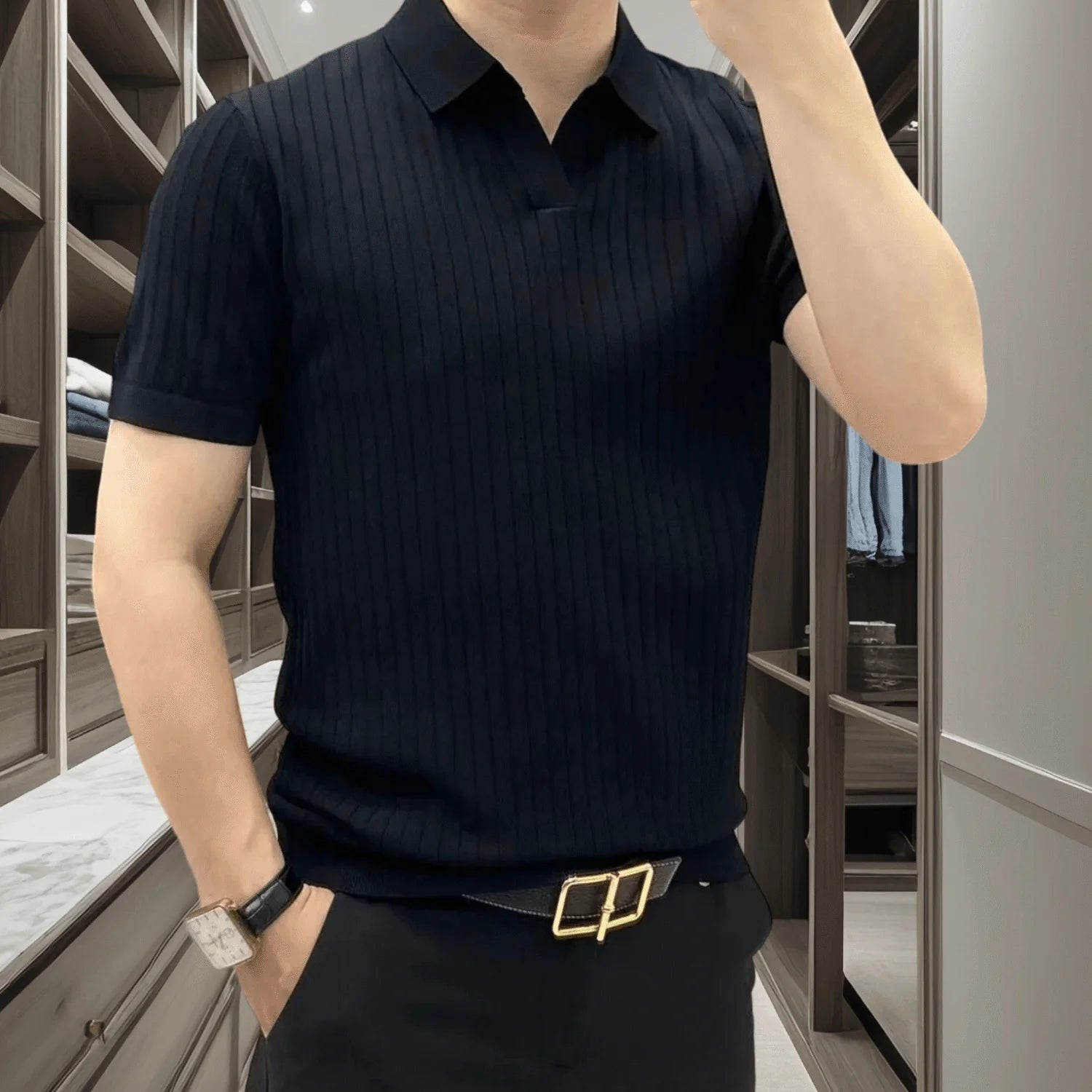 Camiseta Polo Masculina Slim Fit  – Listras Verticais - BOLDMAN