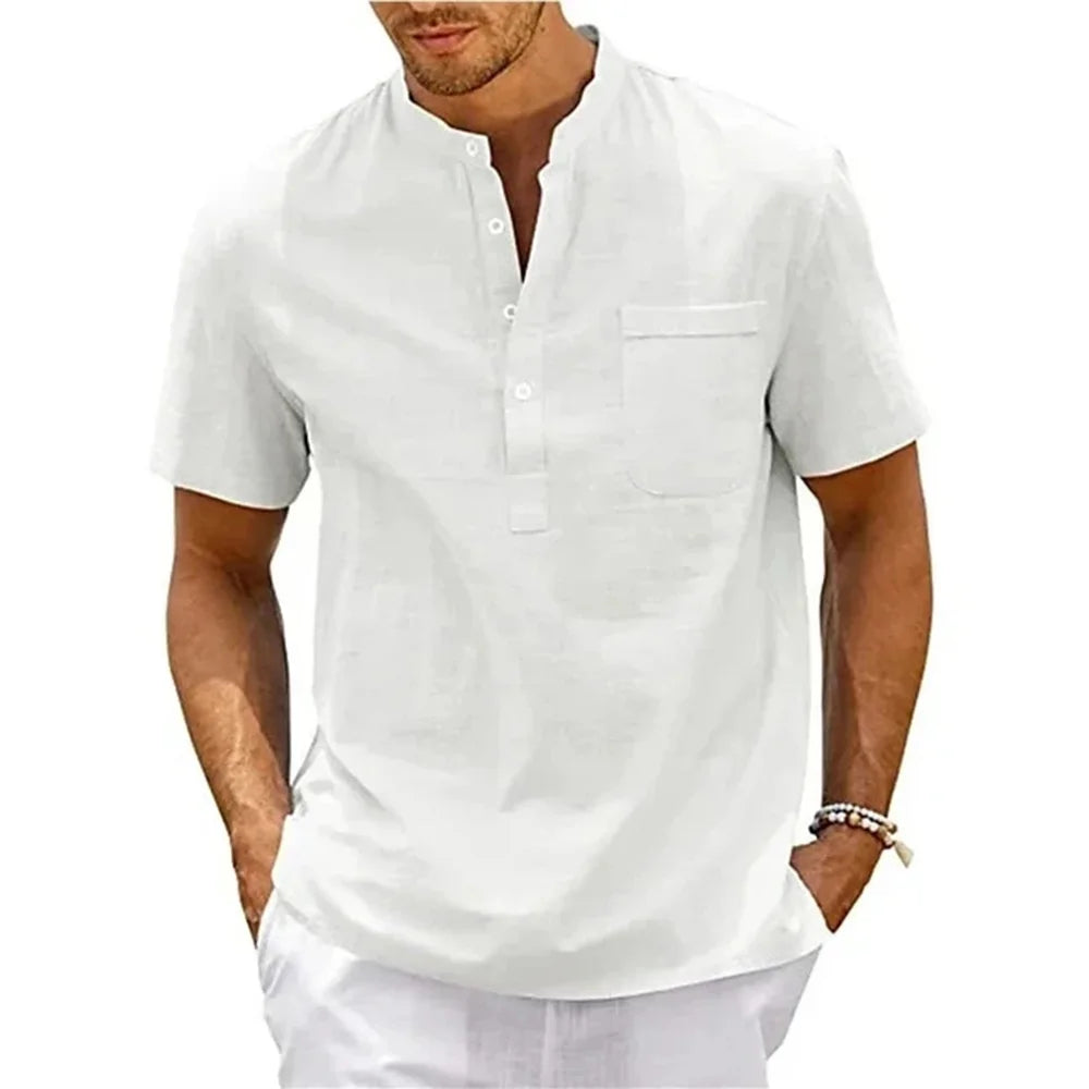 Camisa Masculina Henley de Algodão e Linho – Casual e Vintage - BOLDMAN
