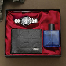 Kit Presente Masculino - 3pcs: 1 Relógio de Aço + 1 Cinto + 1 Perfume - BOLDMAN