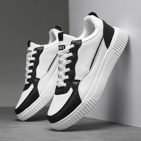 Sneaker Minimal Premium Branco & Preto | Couro Macio e Sola Raso | BOLDMAN