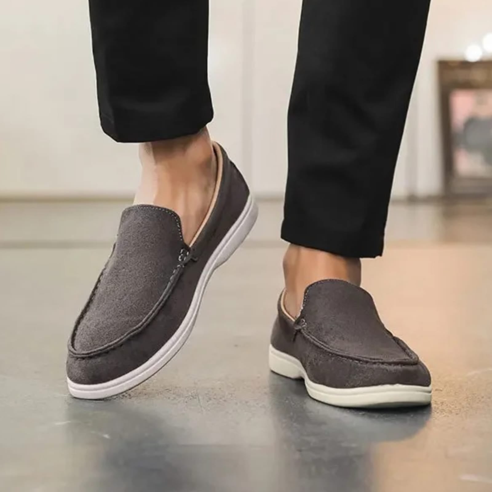 Slip On Masculino Premium  Cinza Escuro | Driving Shoe em Couro Full-Grain | BOLDMAN