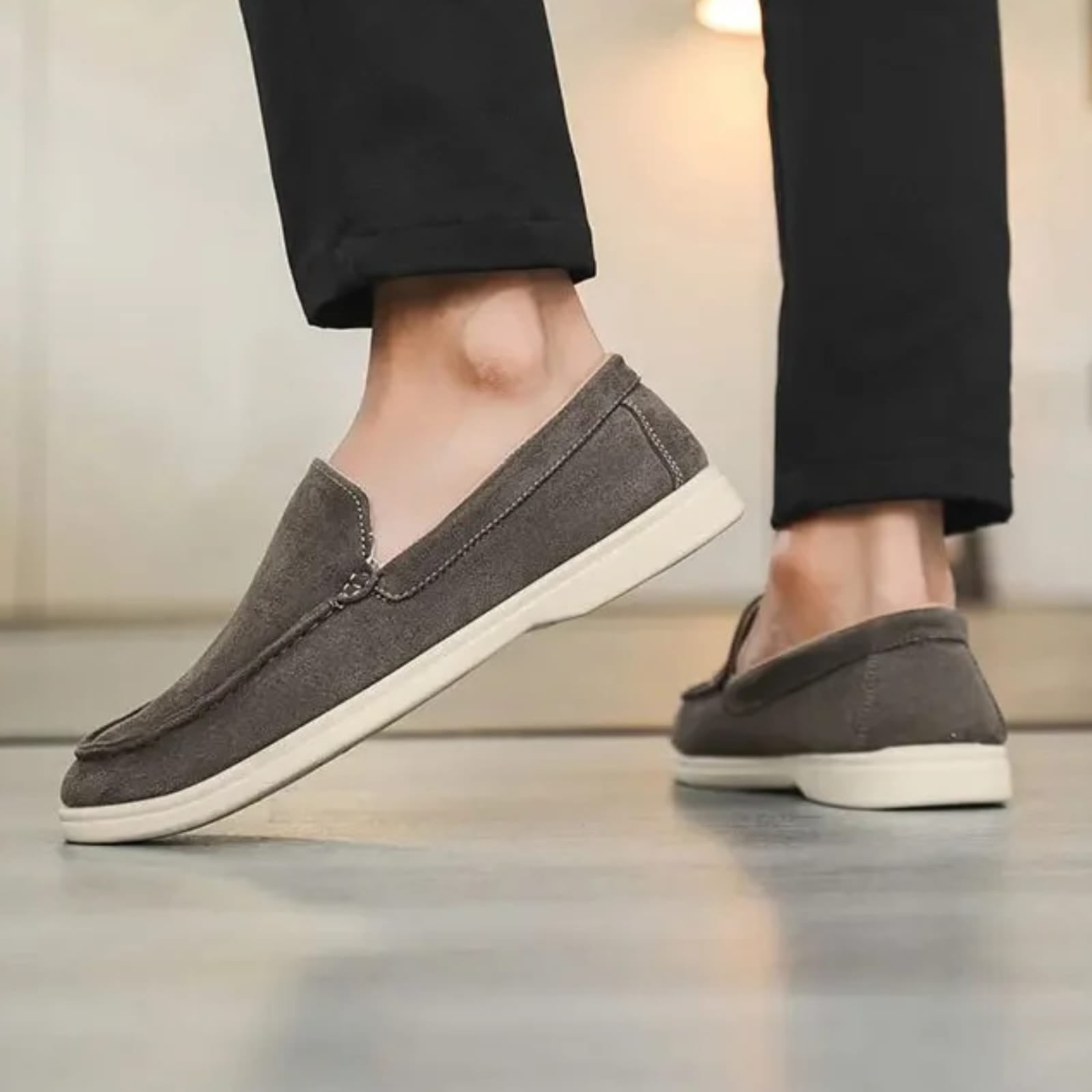Slip On Masculino Premium  Cinza Escuro | Driving Shoe em Couro Full-Grain | BOLDMAN