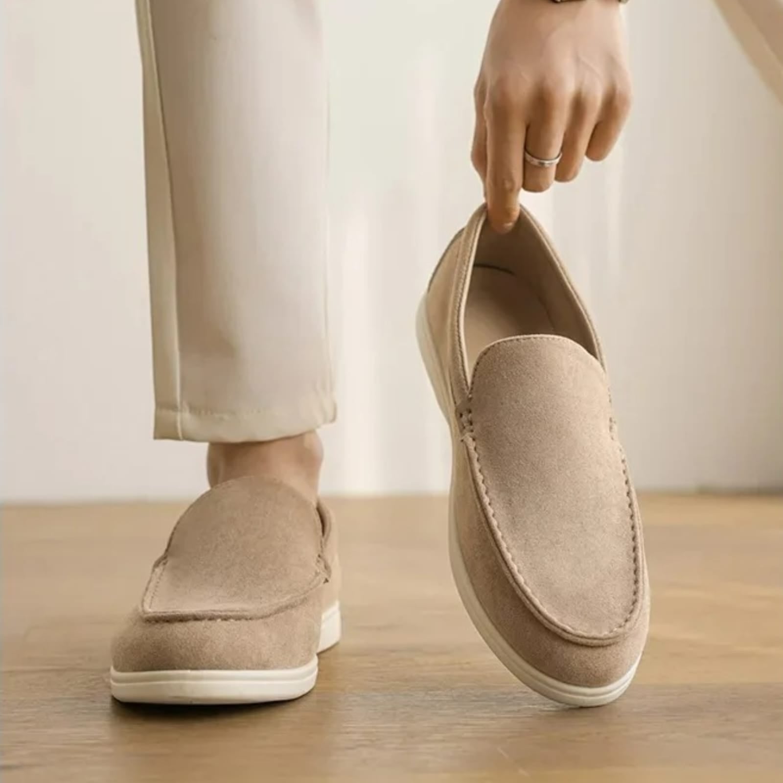 Slip On Masculino Premium Bege | Driving Shoe em Couro Full-Grain | BOLDMAN