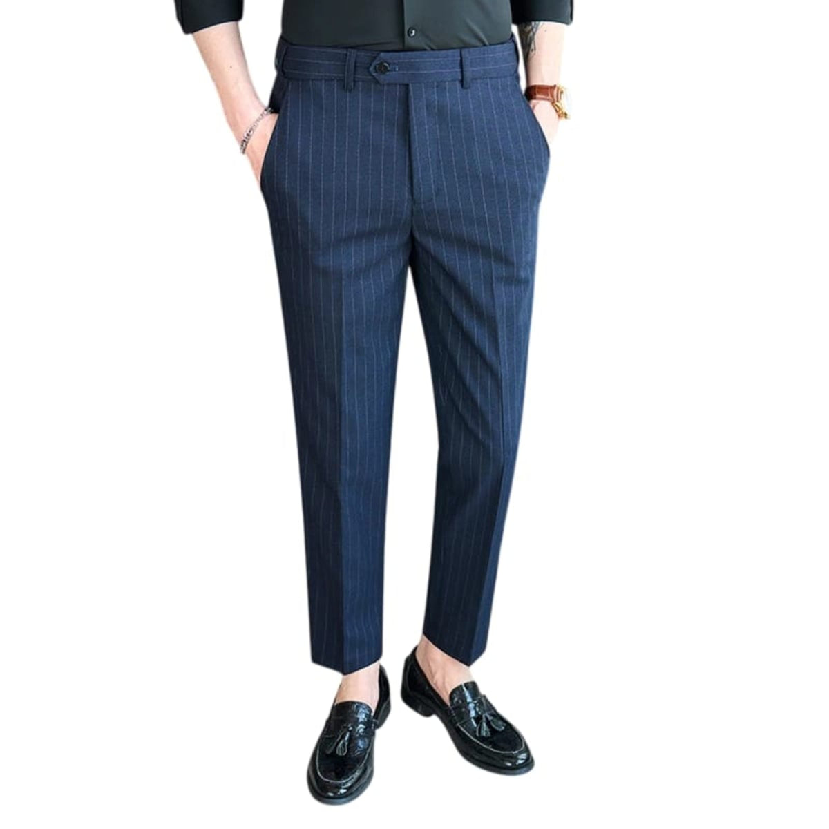 Calça Social Listrada Masculina BOLDMAN – Alfaiataria de Luxo Sob Medida