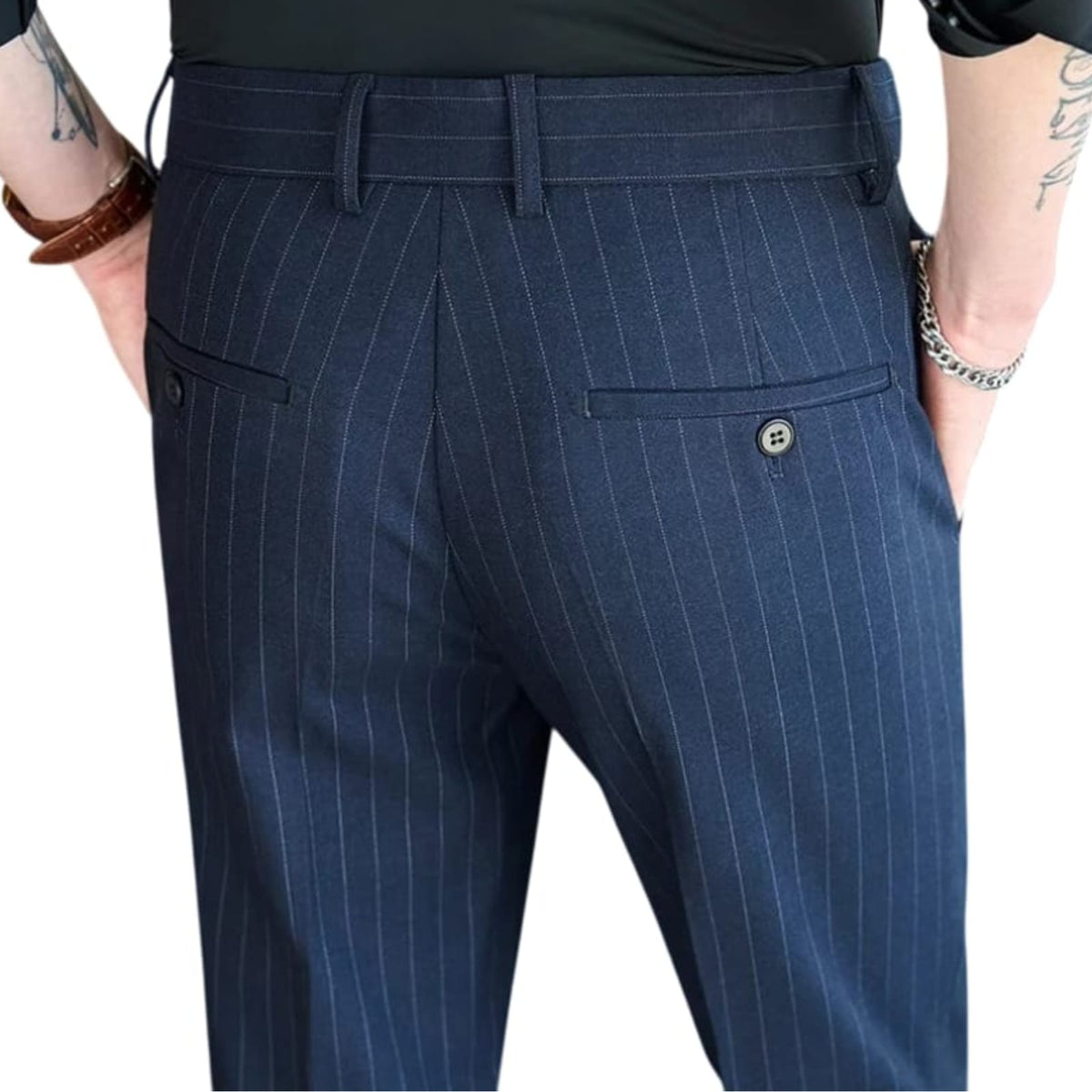 Calça Social Listrada Masculina BOLDMAN – Alfaiataria de Luxo Sob Medida