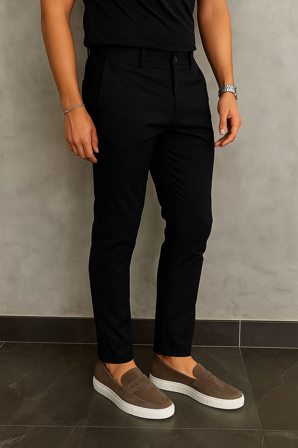 Calça Masculina Preta Slim Fit Casual de Algodão Premium | BOLDMAN