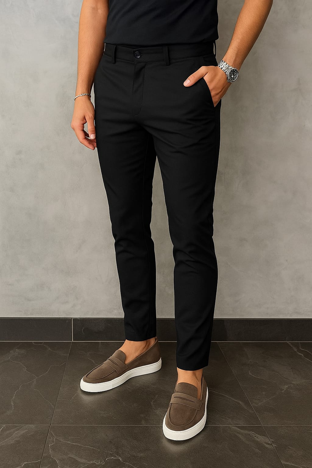Calça Masculina Preta Slim Fit Casual de Algodão Premium | BOLDMAN