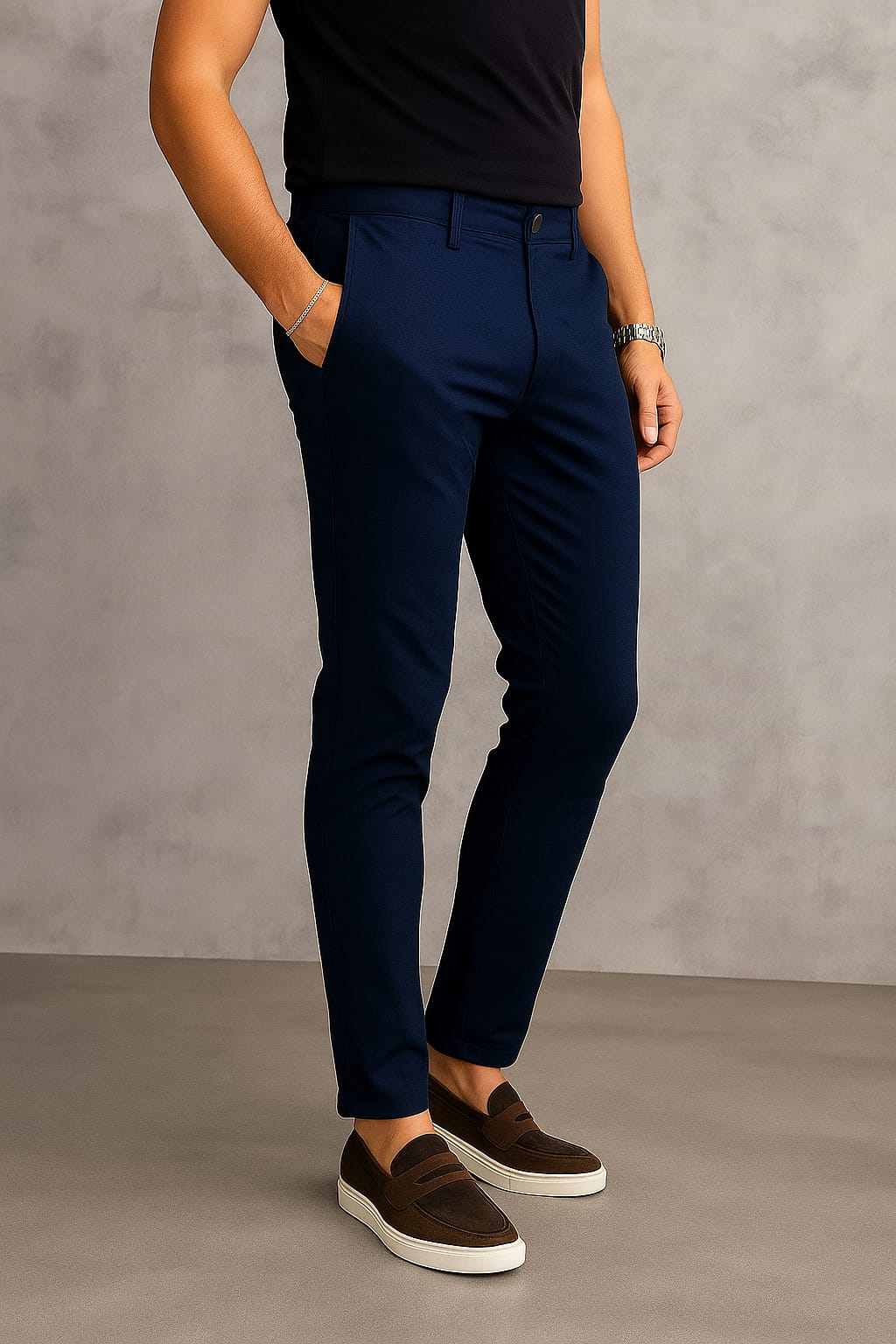 Calça Masculina Azul Marinho Slim Fit Casual de Algodão Premium | BOLDMAN