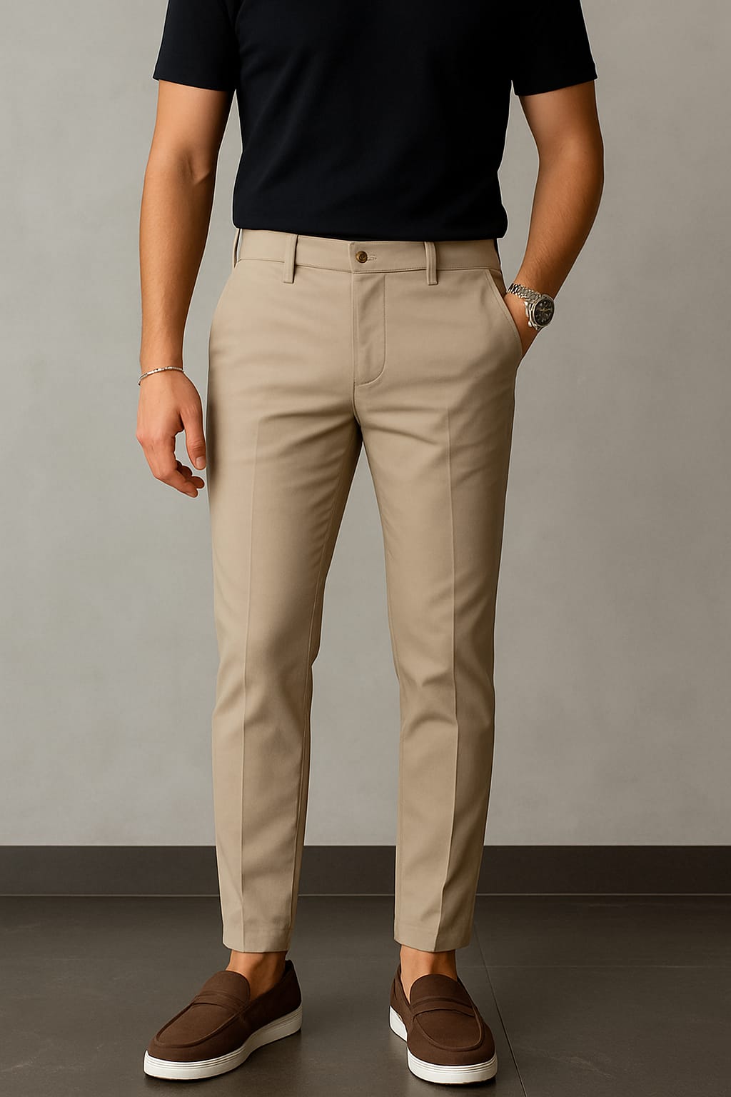 Calça Masculina Cáqui Slim Fit Casual de Algodão Premium | BOLDMAN