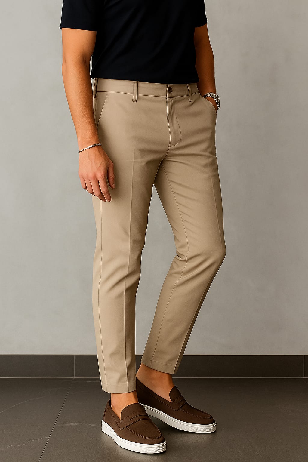 Calça Masculina Cáqui Slim Fit Casual de Algodão Premium | BOLDMAN