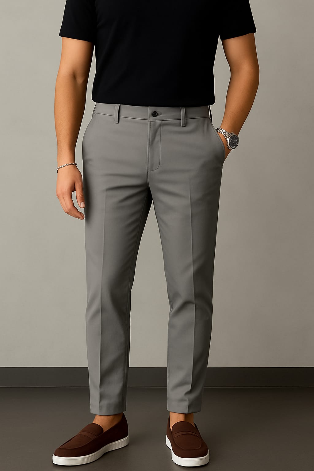 Calça Masculina Cinza Slim Fit Casual de Algodão Premium | BOLDMAN