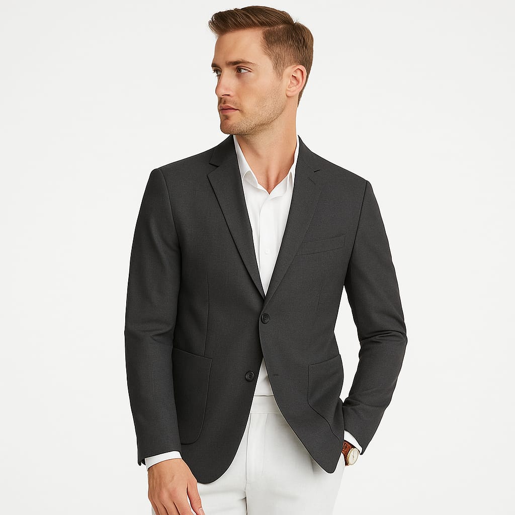 Blazer Masculino Cinza Escuro de Tweed Slim Fit Premium em Alfaiataria Italiana | BOLDMAN
