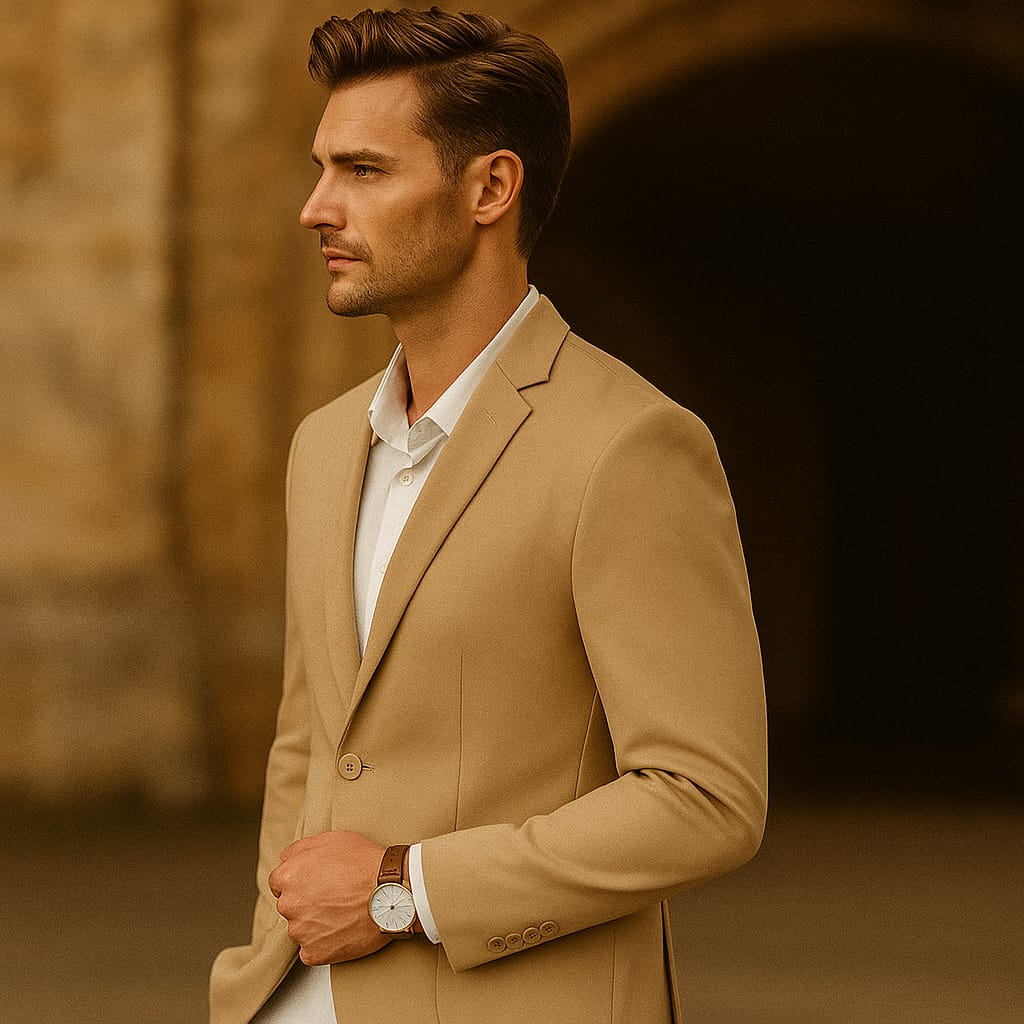 Blazer Masculino Cáqui de Tweed Slim Fit Premium em Alfaiataria Italiana | BOLDMAN