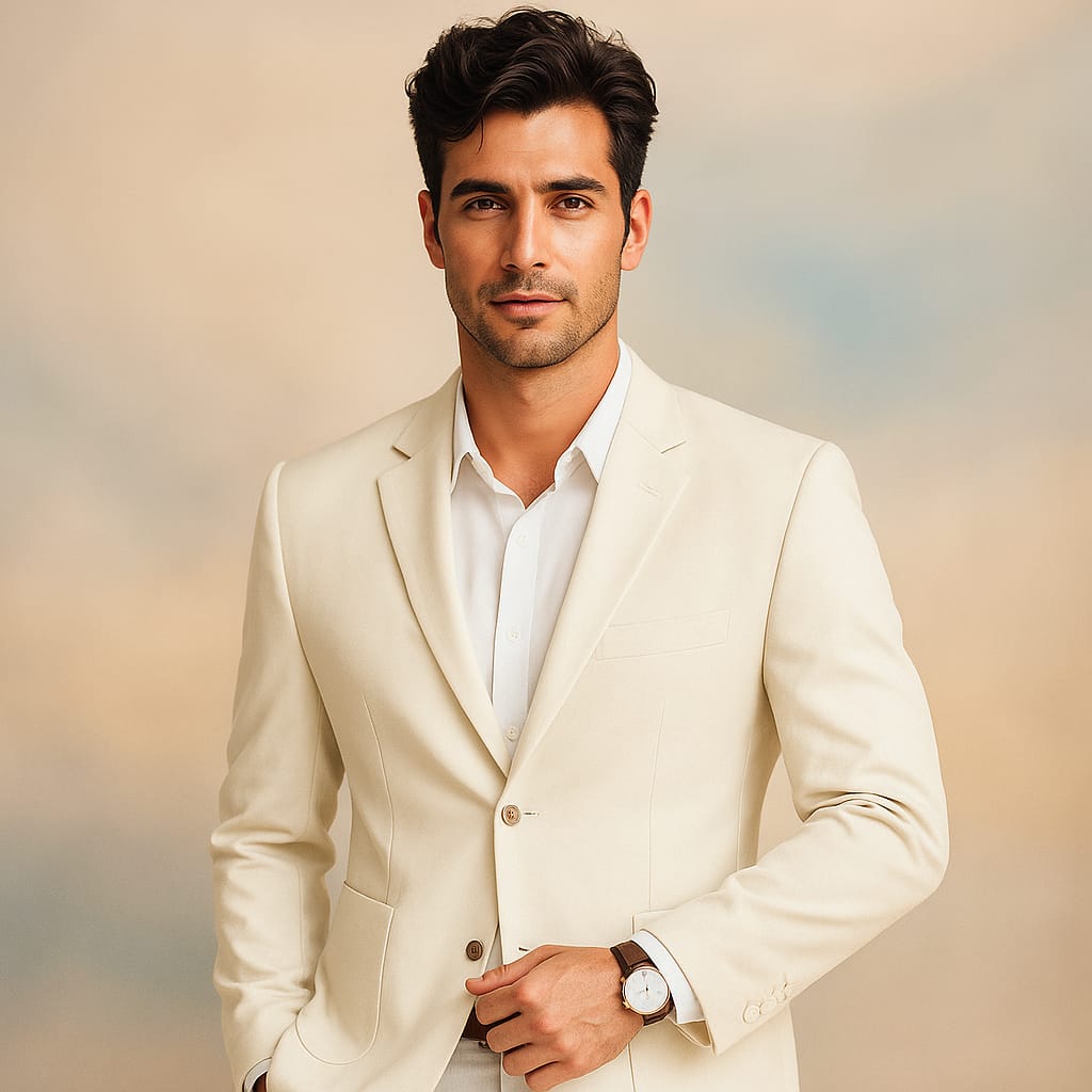 Blazer Masculino Branco de Tweed Slim Fit Premium em Alfaiataria Italiana | BOLDMAN